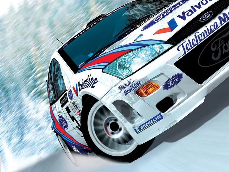 Rally Car in Motion — White, Dynamic