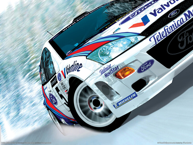 Rally Car in Motion — White, Dynamic, Winter