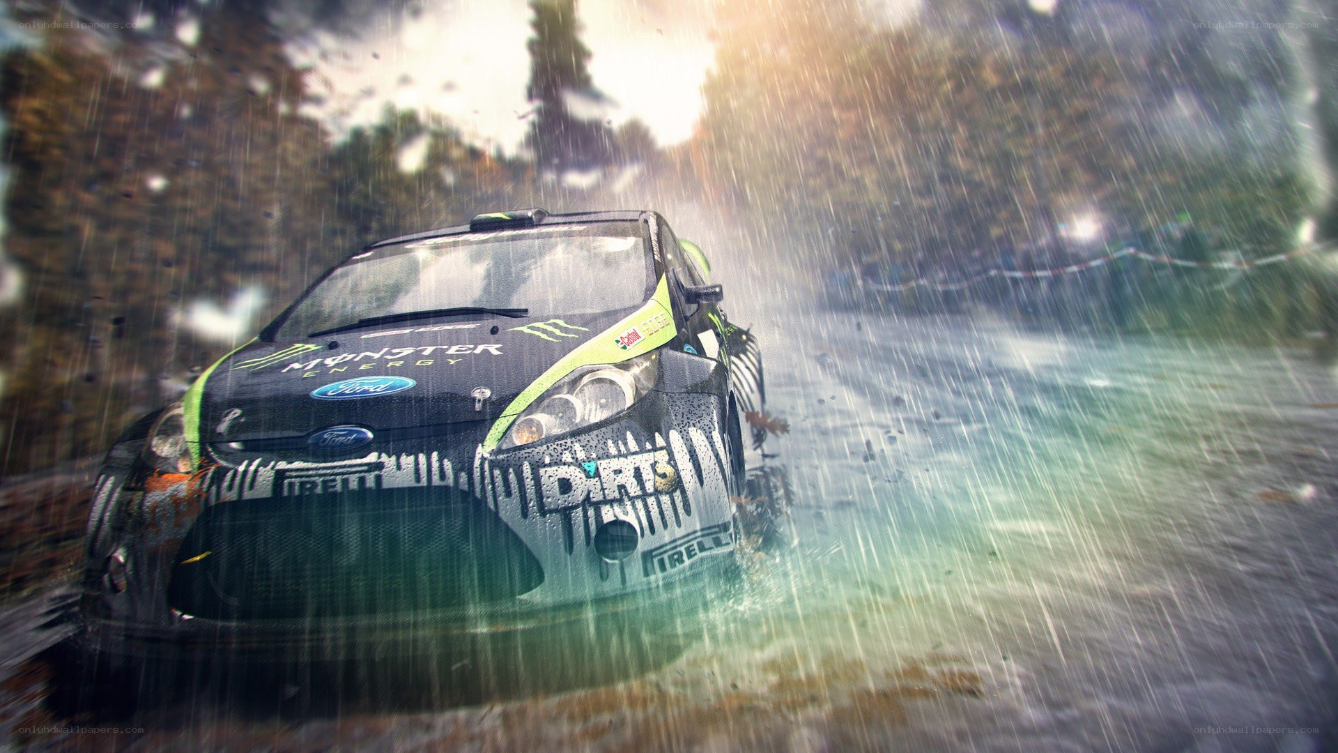 Rally car in rain