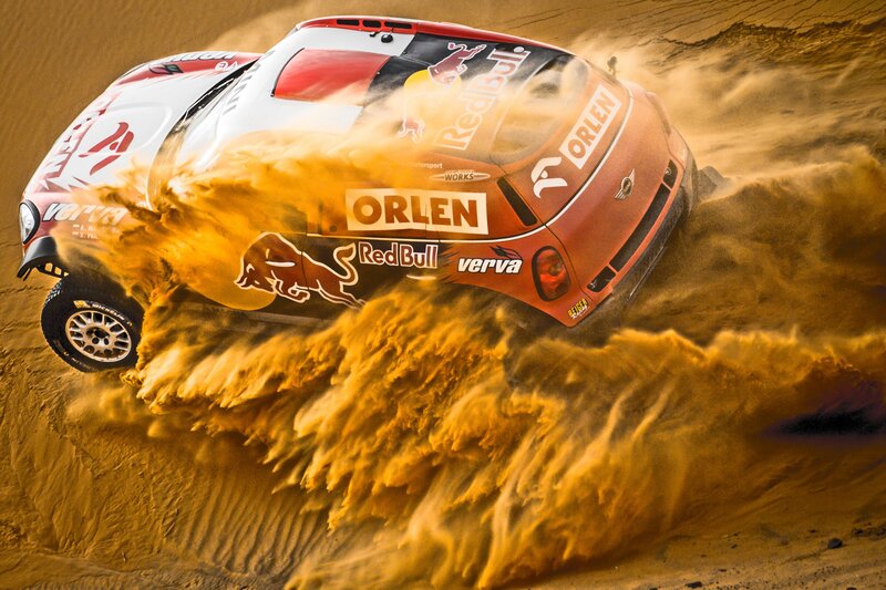 Rally Car in Sand — Orange