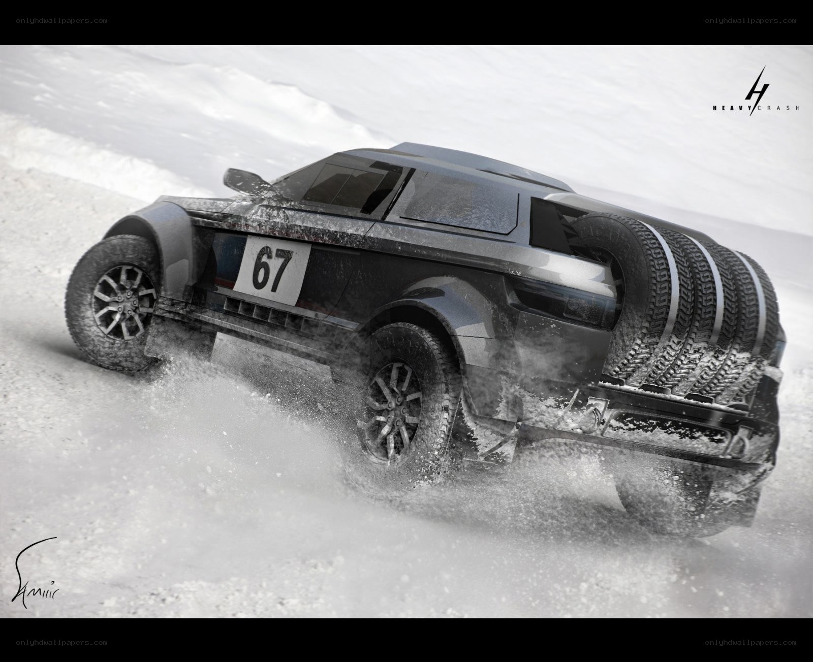 rally car in snow