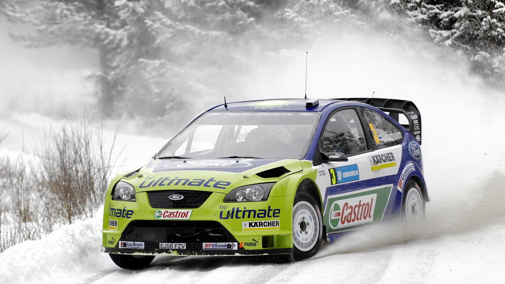 rally car in snow