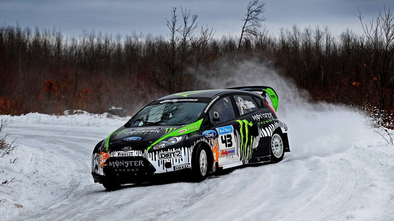 Rally Car in Snow — Black, Dynamic, Winter
