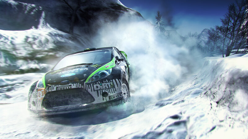 Rally Car in Snow — White, Dramatic