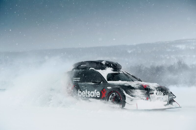 Rally Car in Snow — White, Dramatic, Winter