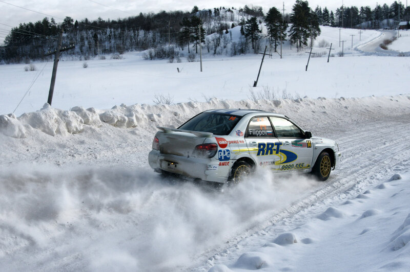 Rally Car in Snow — White, Dynamic
