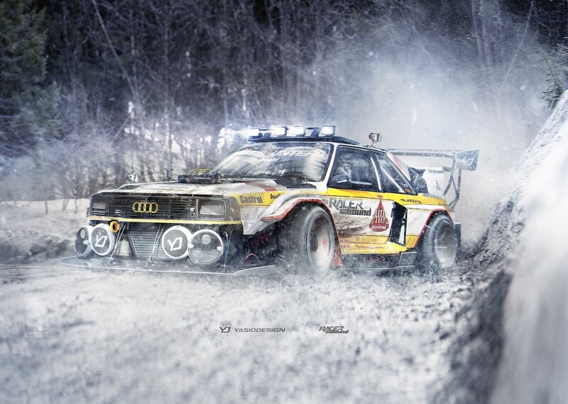 Rally Car in Snow — White, Dynamic, Winter, Digital Art