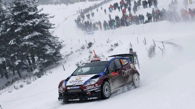 Rally Car in Snow — White, Dynamic, Winter, Photograph, Crowd