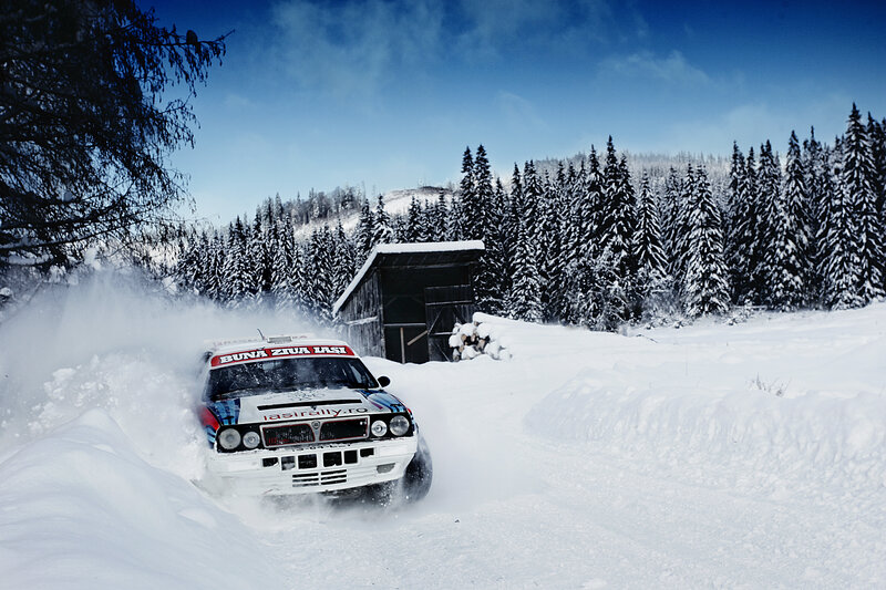 Rally Car in Snow — White, Dynamic, Winter, Photograph, Forest