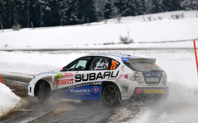 Rally Car in Snow — White, Dynamic, Winter
