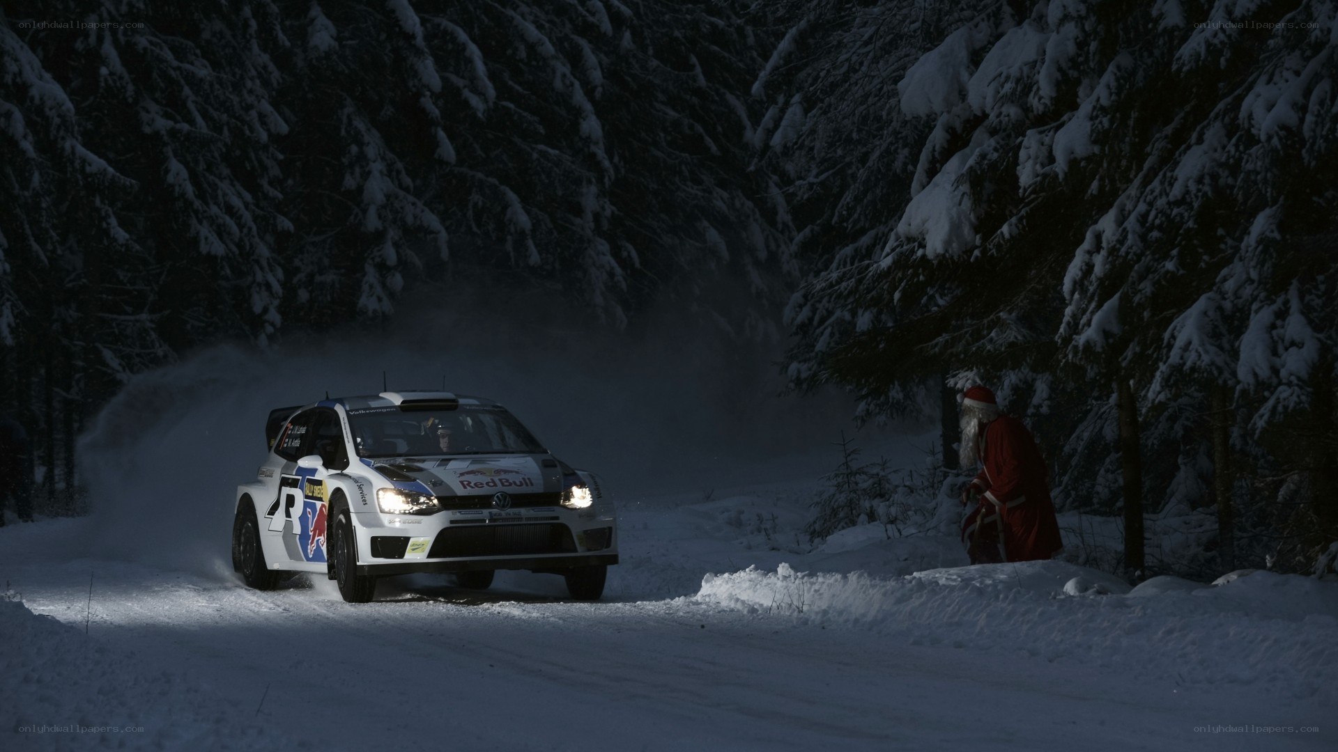 Rally car in snowy forest