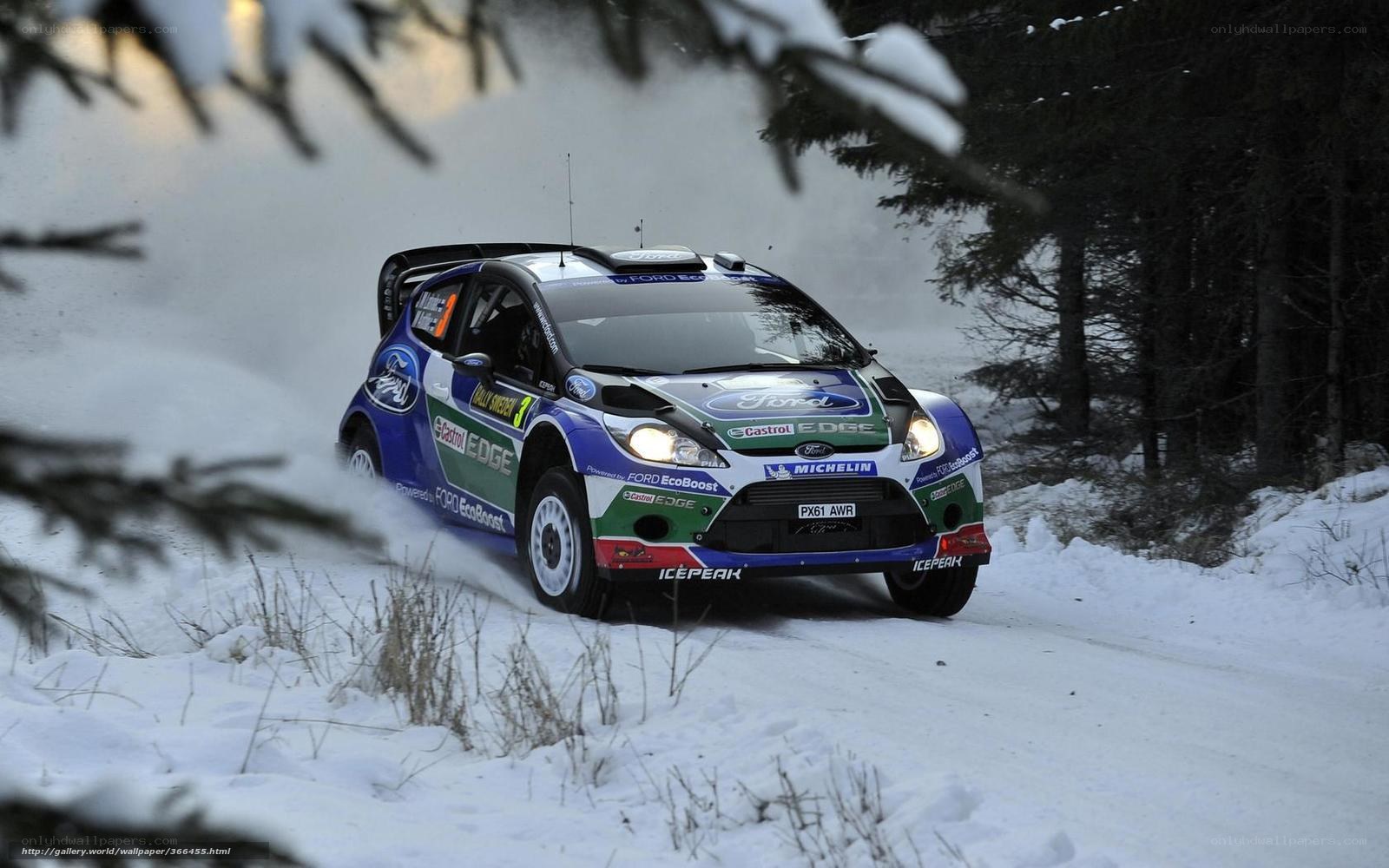 rally car in snowy forest