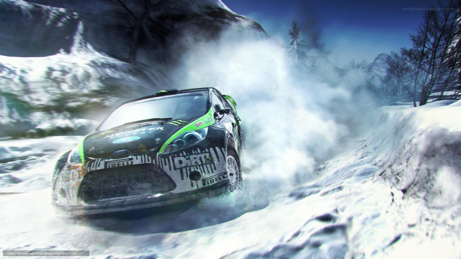rally car in snowy mountains