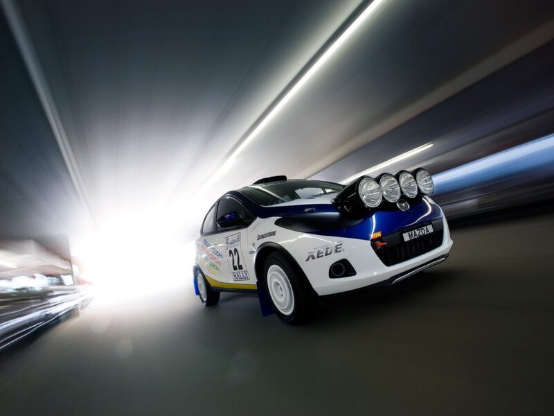rally car in tunnel