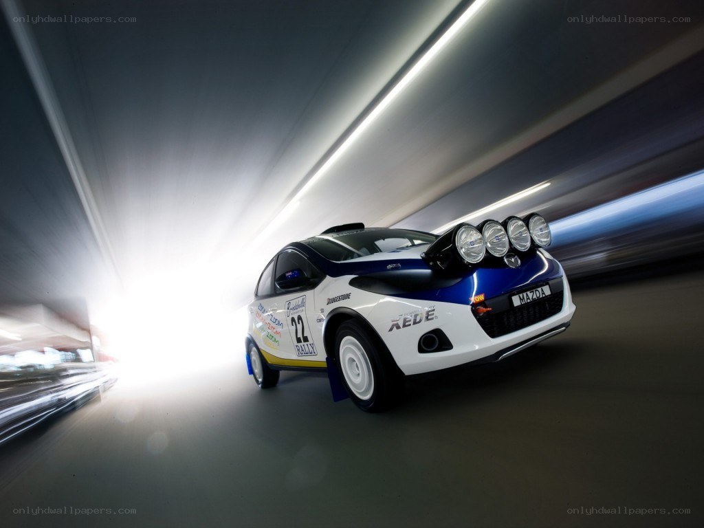 rally car in tunnel