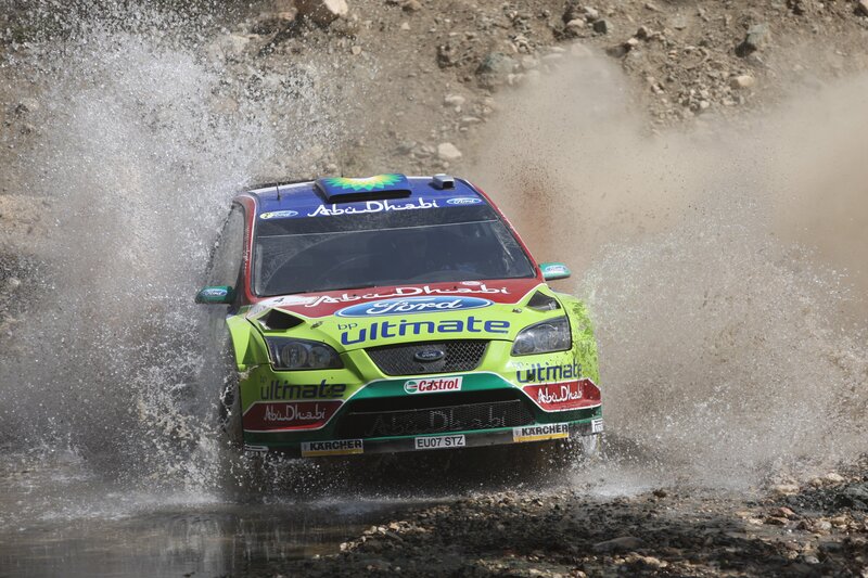Rally Car in Water — Green, Dynamic, Photograph