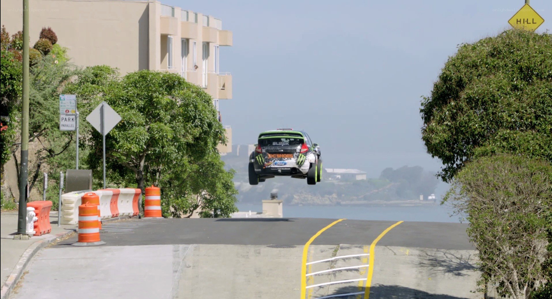 rally car jumping off ramp
