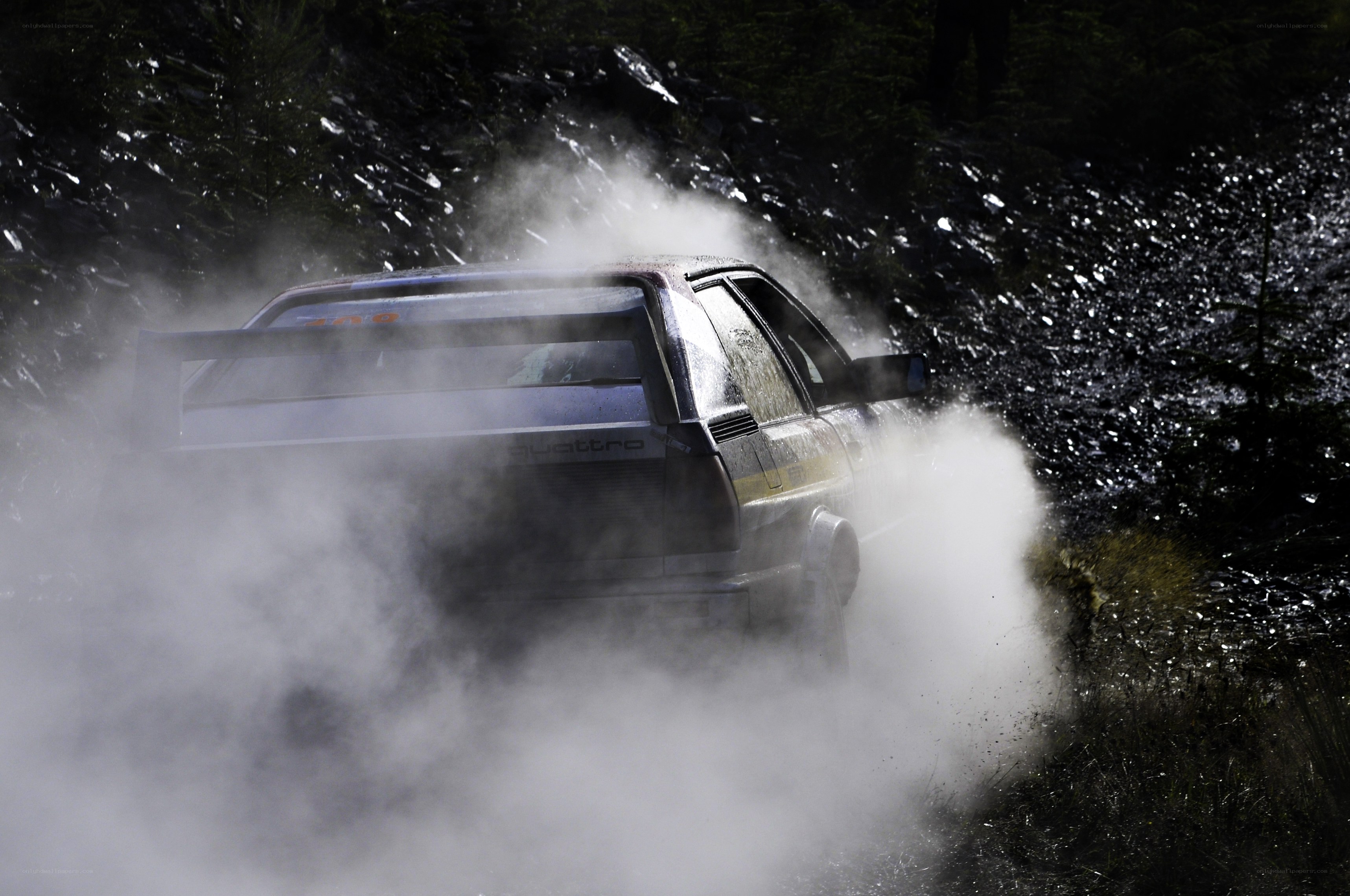 Rally car kicking up dust
