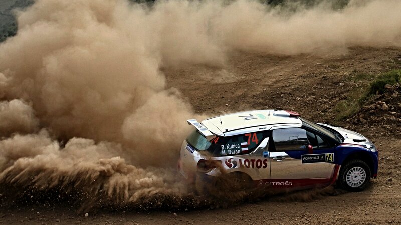 Rally Car Kicking Up Dust — Brown, Dynamic, Afternoon, Photograph, Dust Cloud