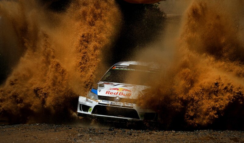 Rally Car Kicking Up Dust — Brown, Dynamic, Afternoon, Photograph, Road