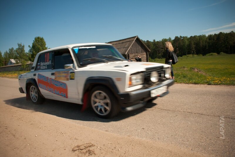 Rally car on a country road