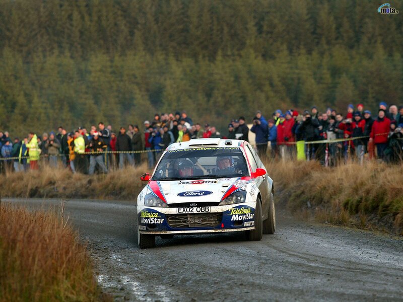 Rally car on a wet road