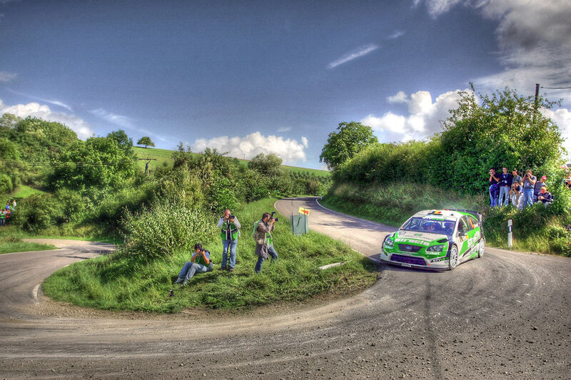 Rally car on a winding road