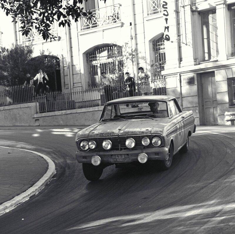 Rally car on city street