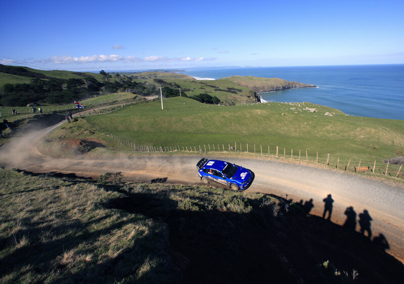 Rally car on coastal road