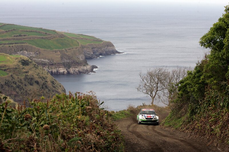Rally car on coastal road