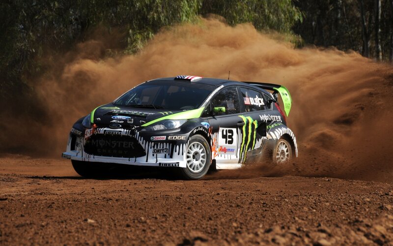 Rally Car on Dirt — Black, Dynamic, Afternoon