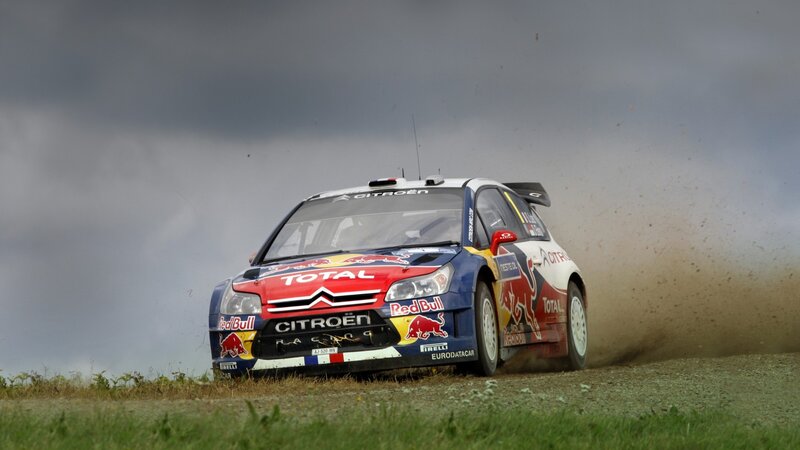 Rally Car on Dirt — Blue, Dynamic, Photograph, Grass