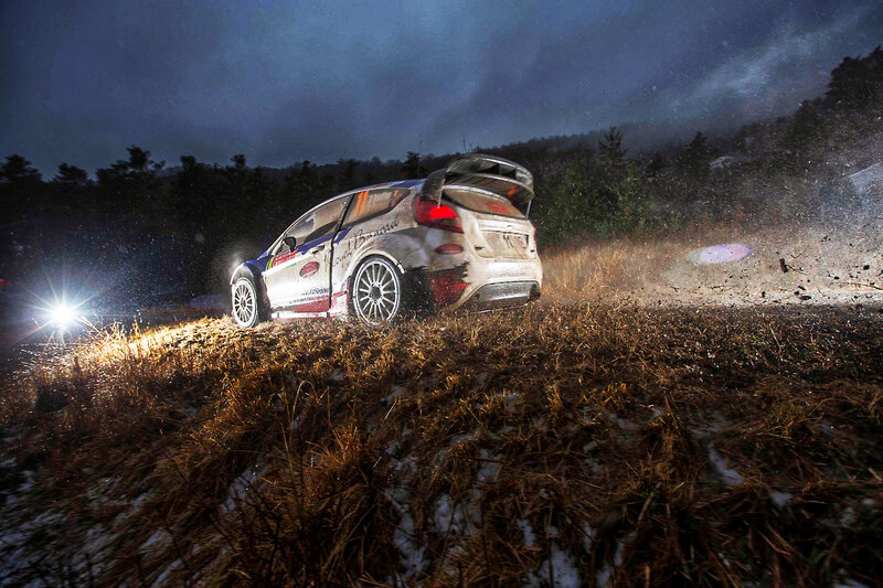 Rally Car on Dirt — Brown, Dramatic, Night