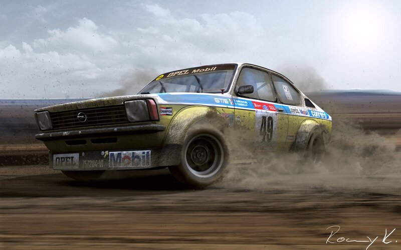 Rally Car on Dirt — Brown, Dynamic, Afternoon, Digital Art