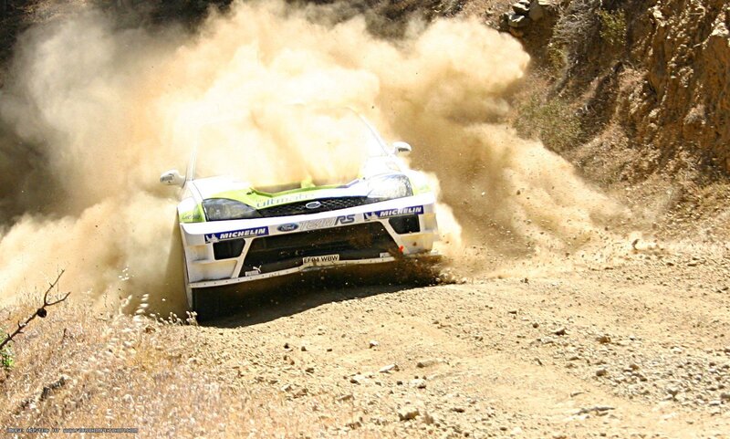 Rally Car on Dirt — Brown, Dynamic, Afternoon, Photograph, Dust, Hillside