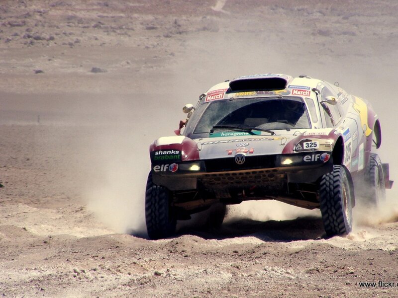 Rally Car on Dirt — Brown, Dynamic, Afternoon, Photograph, Dust, Sand