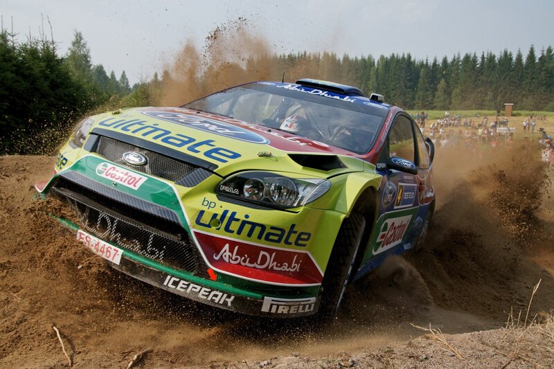 Rally Car on Dirt — Green, Dynamic, Afternoon, Photograph, Trees, Crowd