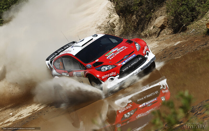Rally Car on Dirt — Red, Dynamic, Afternoon, Photograph, Dirt Road, Dust Cloud