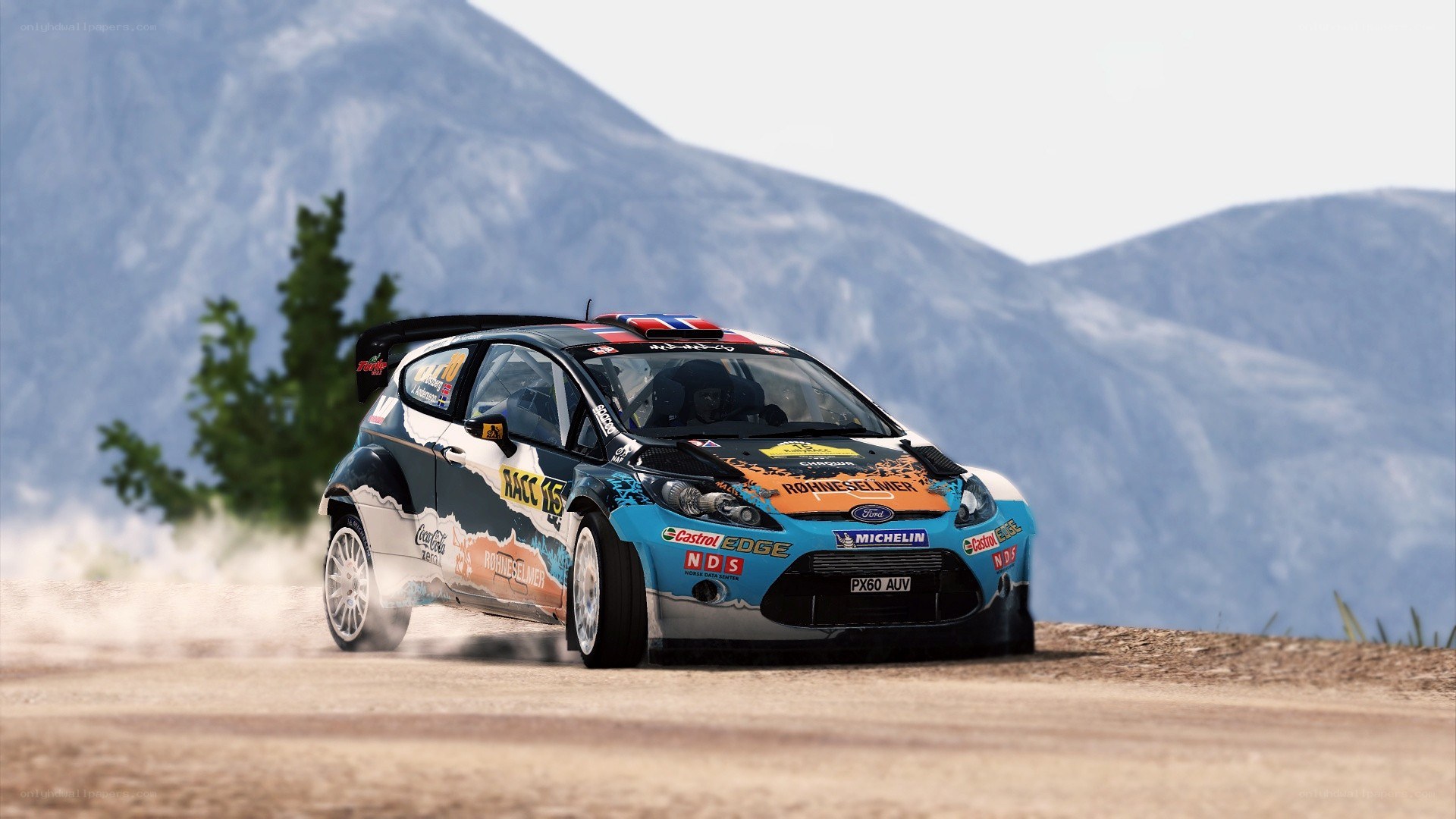 rally car on dirt road