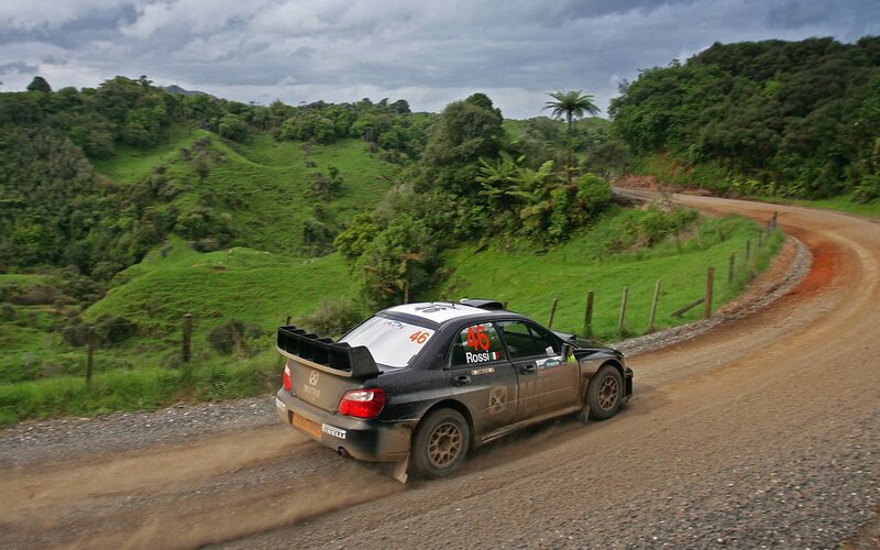 Rally car on dirt road