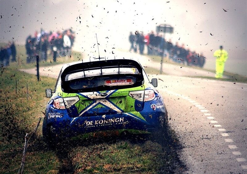 Rally car on dirt road
