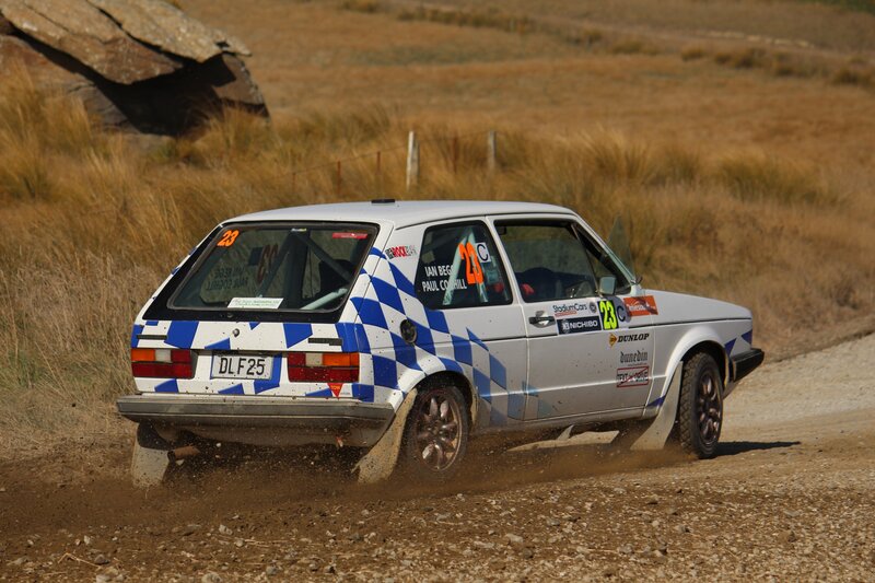 Rally car on dirt road