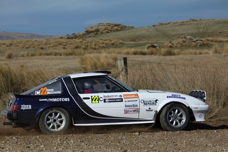 Rally car on dirt road