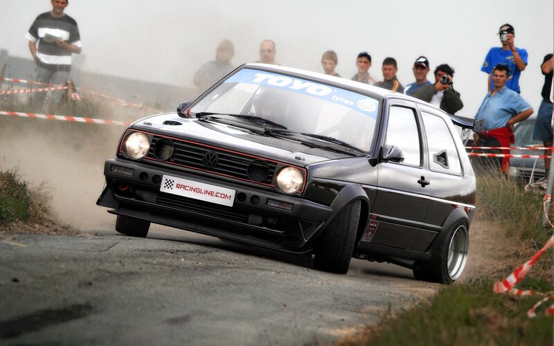 rally car on dirt road