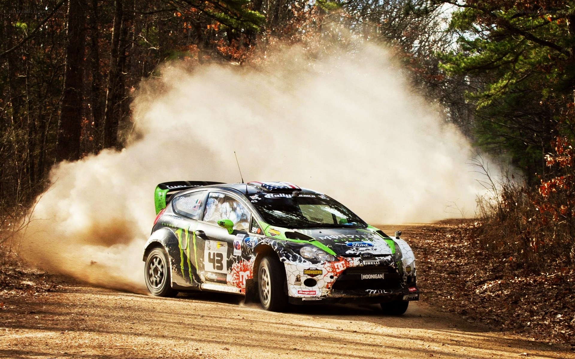 rally car on dirt road