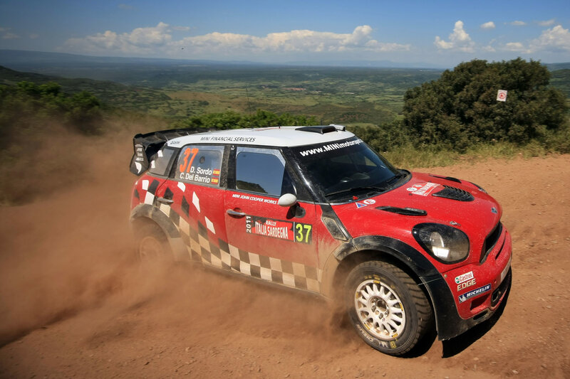 Rally car on dirt road