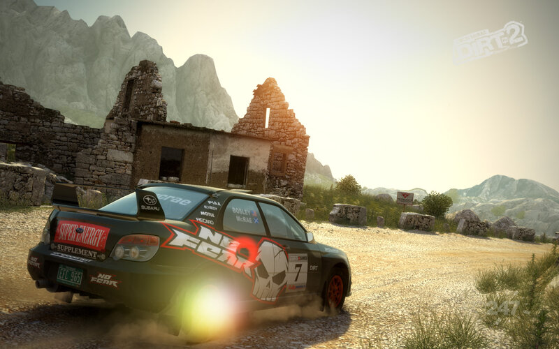 Rally car on dirt road