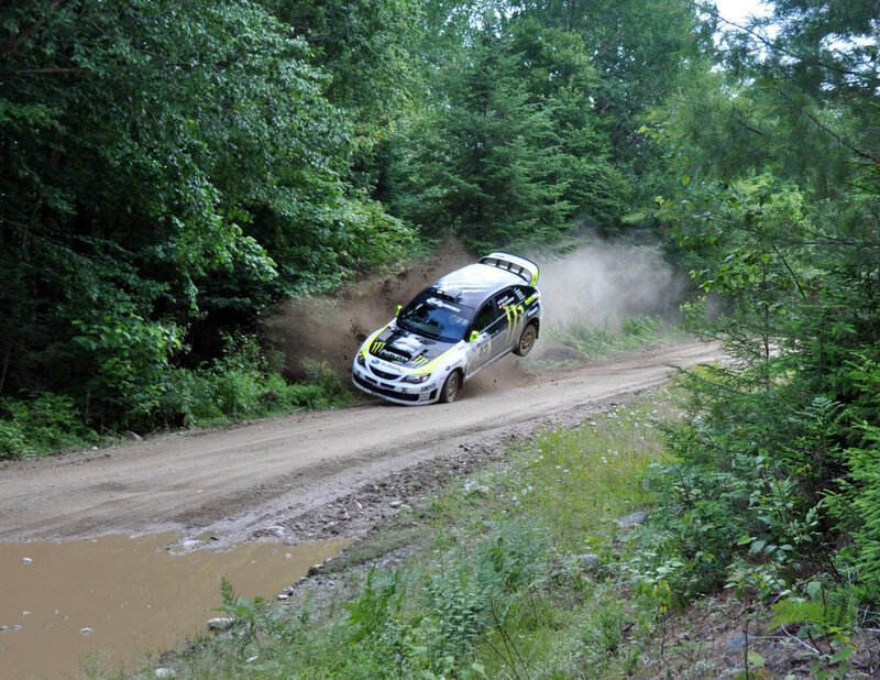 rally car on dirt road