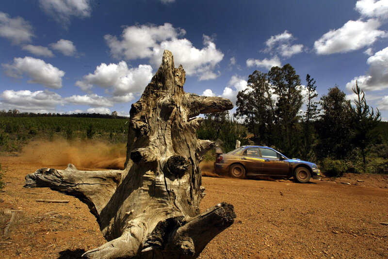 Rally car on dirt road