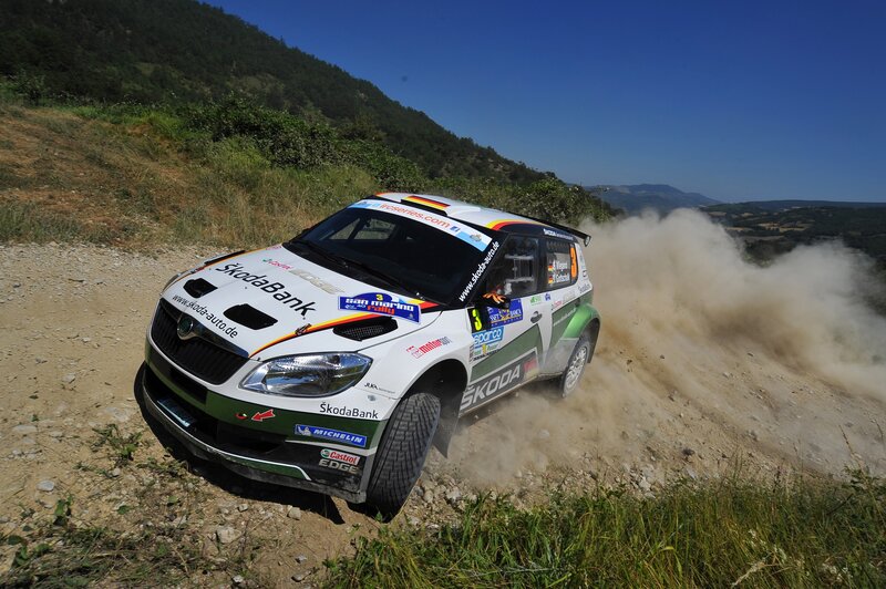 Rally car on dirt road